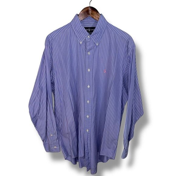 Polo Ralph Lauren Blue Striped Pinpoint Oxford Button Down Shirt Sz L - Picture 1 of 8